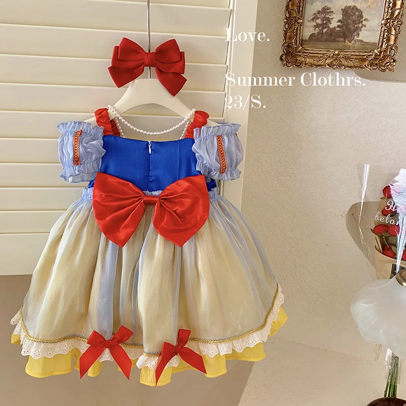 

2023 Blue Dresses Boutique Baby Girls Royal Princess Kid Girl Floral Printed Patchwork Lolita Kawaii Dresses Children Clothes
