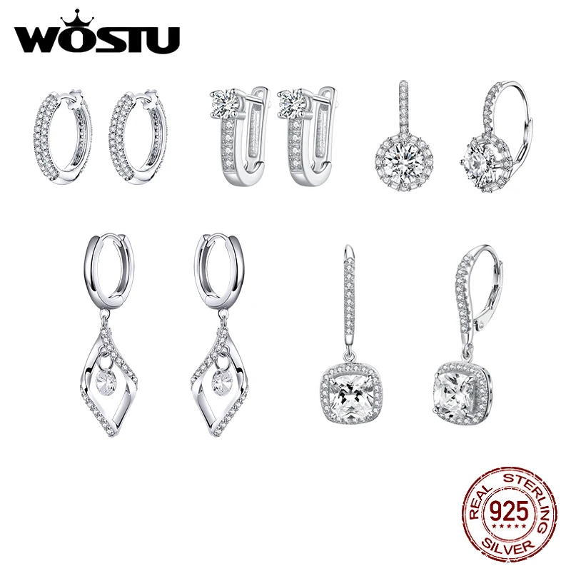 

WOSTU 925 Sterling Silver Simple Round Beads Zircon Star Ear Buckles Stud Earrings For Women Fashion Party Jewelry Gift
