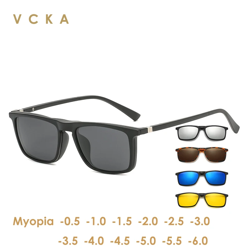 

VCKA 6 In 1 Polarized Myopia Sunglasses Men Women Magnetic Clip On Glasses TR90 Optical Prescription Eyeglass Frames -0.5 ~ -10