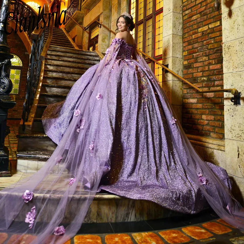 

Purple Off The Shoulder Quinceanera Dresses Tulle Appliques Beading Pageant Lace Up Vestidos De 15 Años 2023 Princess Ball Gown