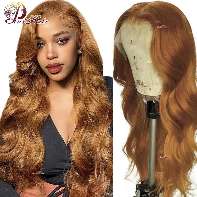 

Honey Blonde Body Wave Lace Front Human Hair Wigs For Women #30 Ginger Brown 13x6 HD Transparent Lace Frontal Wig 34inch 180%