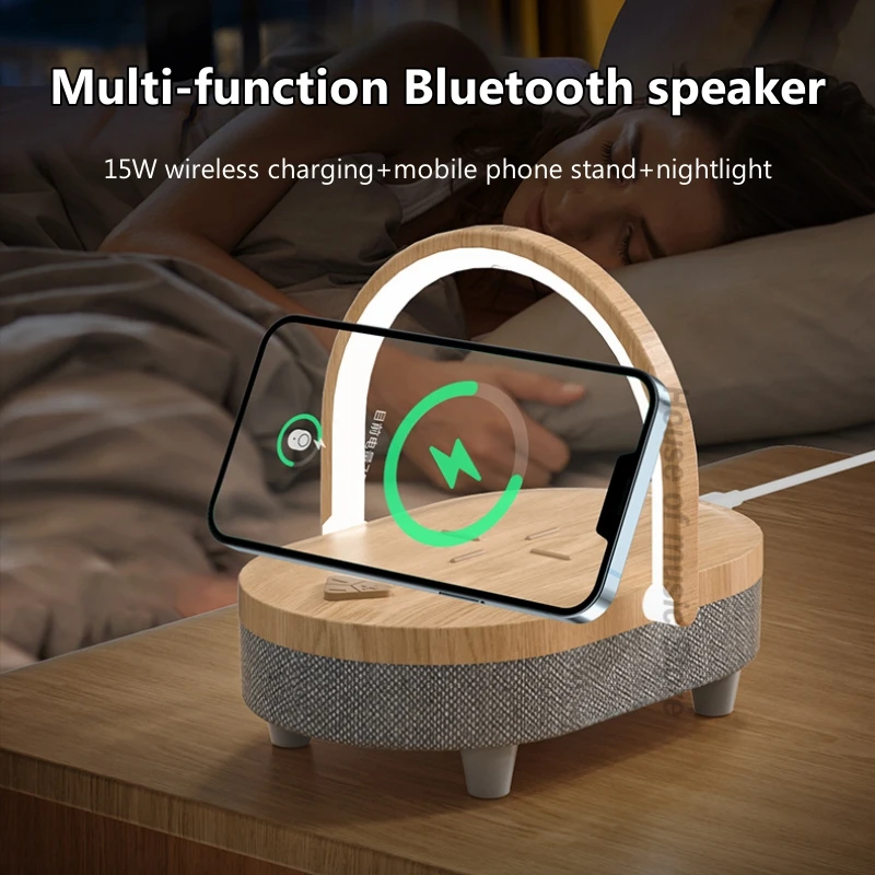 

Phone Wireless Chargers Small Ambient Light 15W Charger With Mobile Phone Holder 4 in 1 Bluetooth Speaker Night Lamp Smart Phone