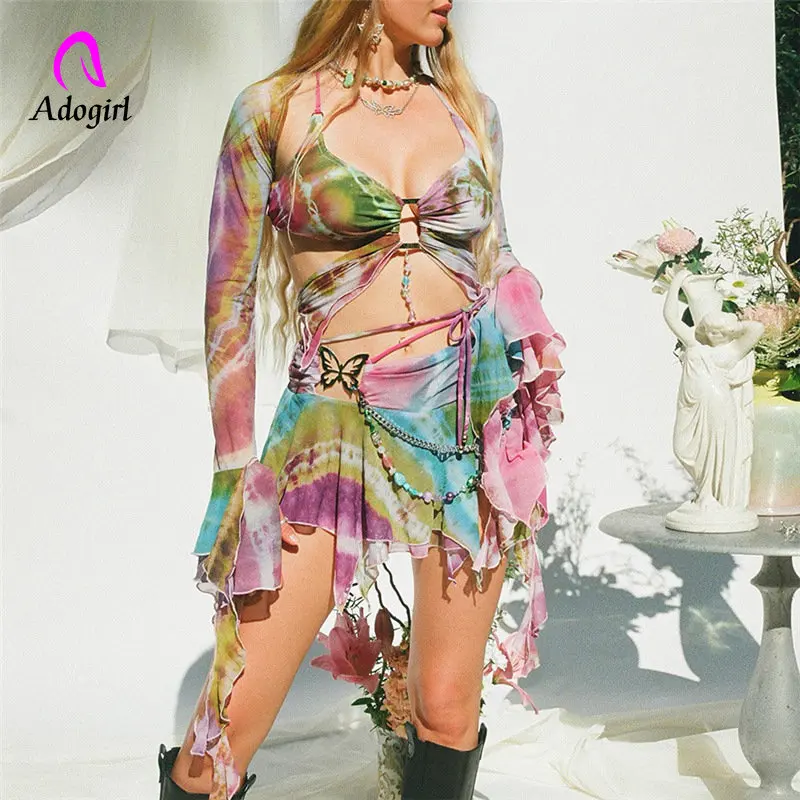 Tie Dye 3 Piece Skirt Sets 2023 Elegant Luxury Mesh Mini Ruffle Bandage Dress Summer Sexy Crop Bikini Top Sexy Night Club Outfit
Tie Dye 3 Piece Skirt Sets 2023 Elegant Luxury Mesh Mini Ruffle Bandage Dress Summer Sexy Crop Bikini Top Sexy Night Club Outfit