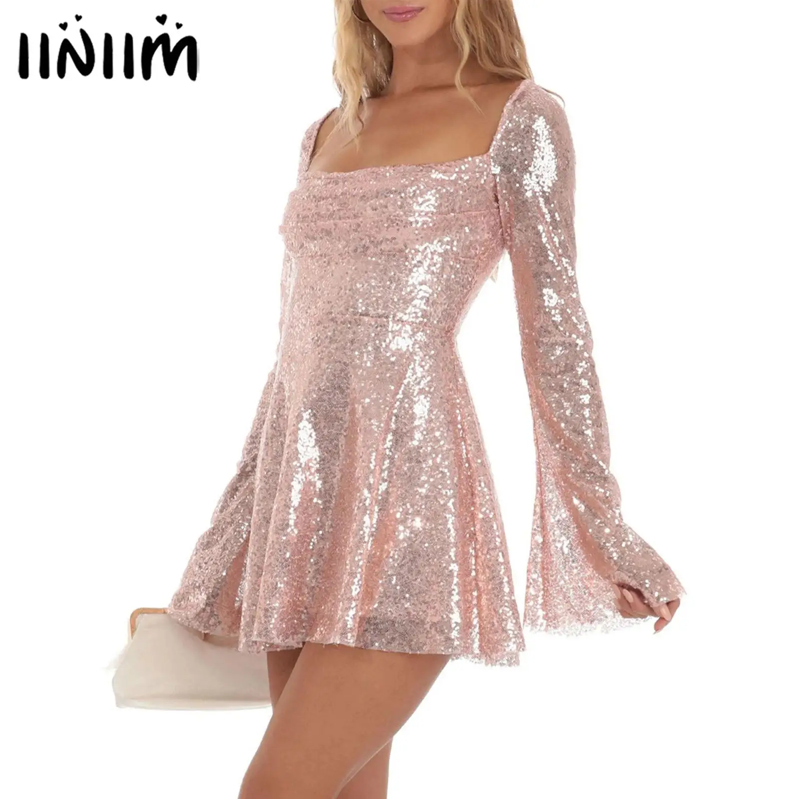Womens Crisscross Lace-up Backless Long Sleeve Cocktail Party Dresses Glittery Sequins Square Neck Mini Dress Rave Party Outfit
Womens Crisscross Lace-up Backless Long Sleeve Cocktail Party Dresses Glittery Sequins Square Neck Mini Dress Rave Party Outfit
