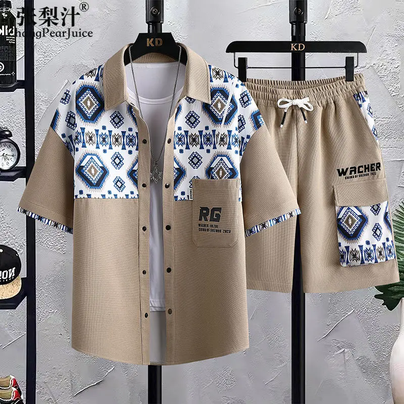 

Hawaiian Style Shirt Beach Suit Men's Summer Korean Version Men's Set Short-sleeved Shorts Tracksuits Costume Homme 2 Pieces