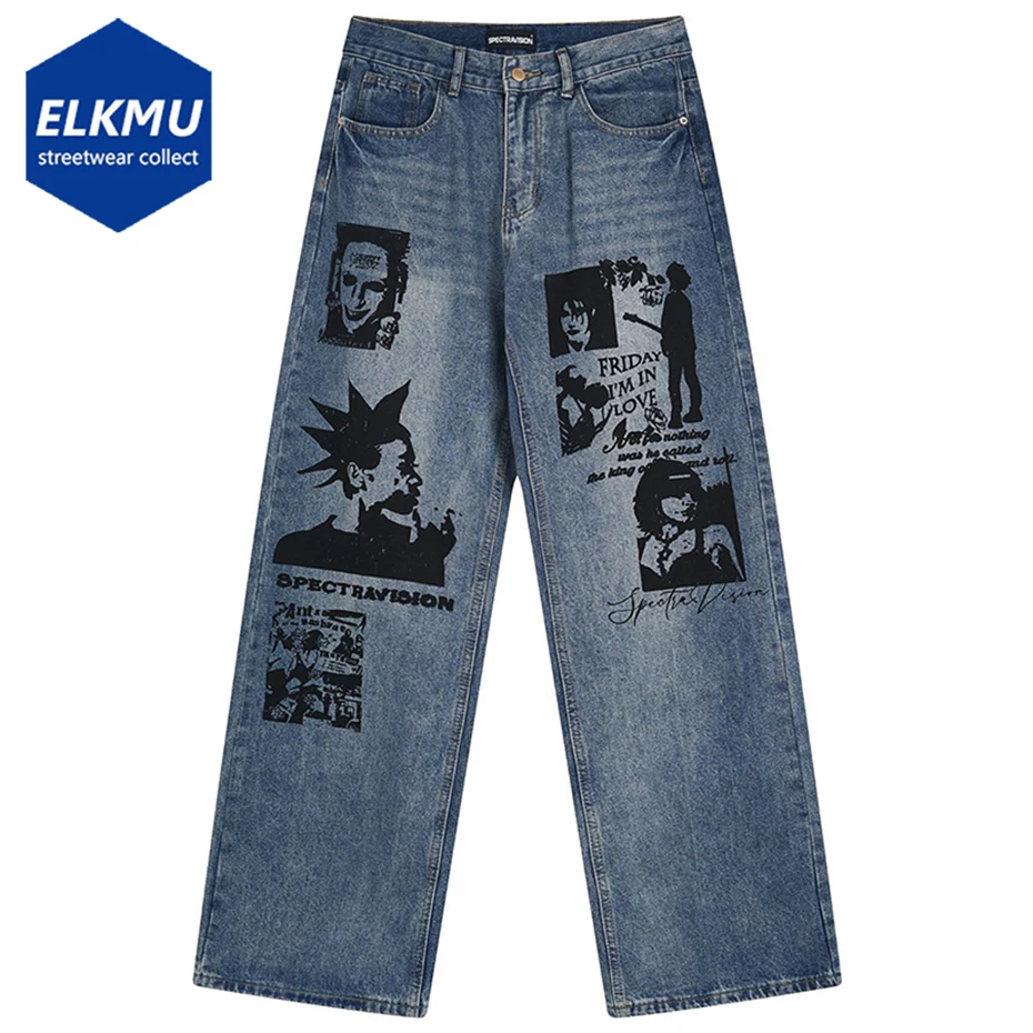 

Goth Punk Graphic Jeans Men Streetwear Hip Hop Baggy Jeans Y2K Loose Straight Denim Pants