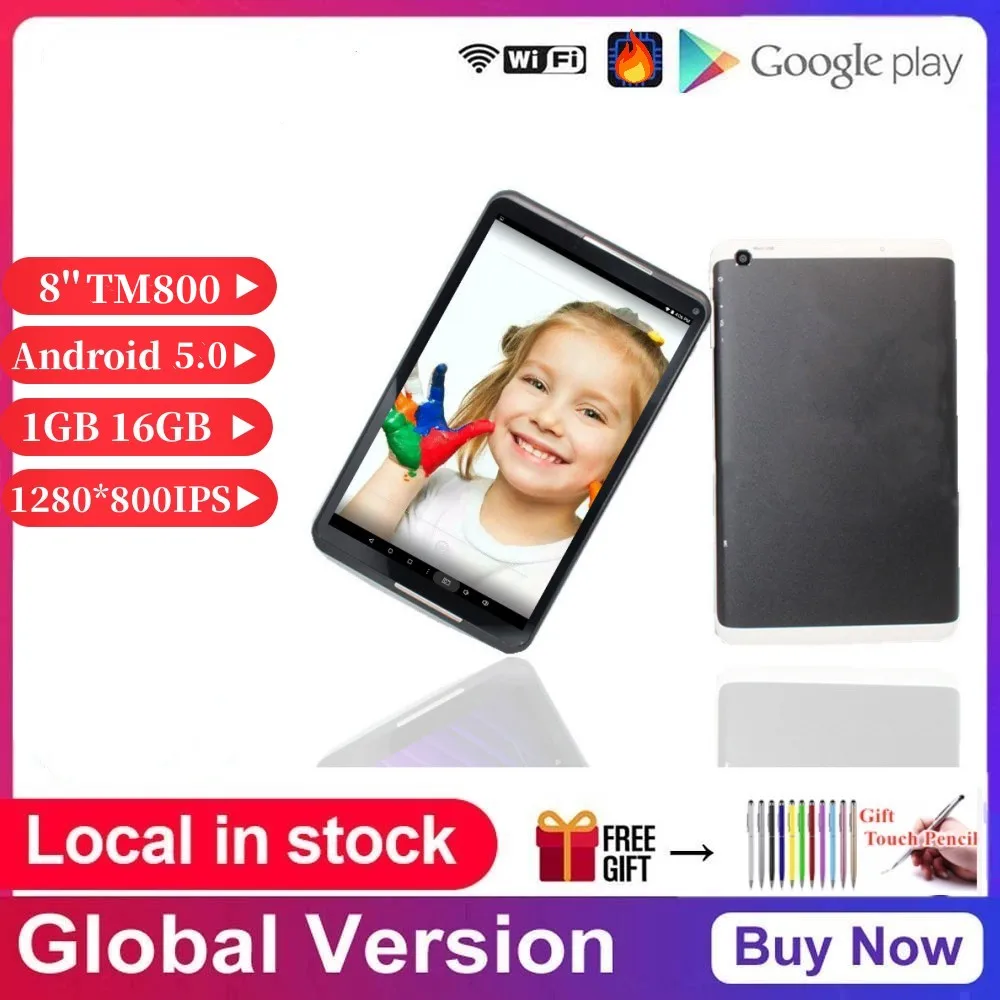 

8'' TM800 AIKAZU Tablet PC Android 5.0 Quad Core 1GB RAM 16GB ROM With Dual Cameras 1280*800IPS Kids Pad Netbook Support WiFi