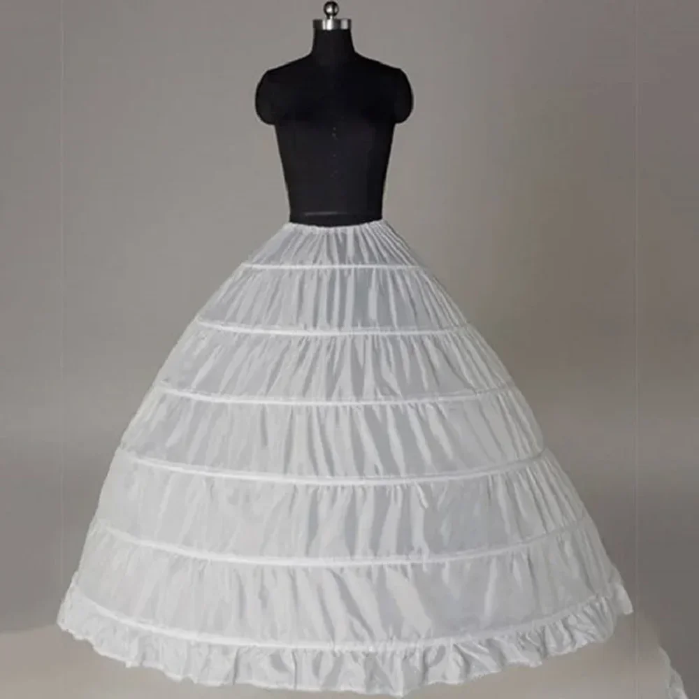 

2024 New 6 Hoop Crinoline Black White Long Wedding Petticoat Ball Gown Dress Underskirt Skirt Half Slips Wedding Accessories