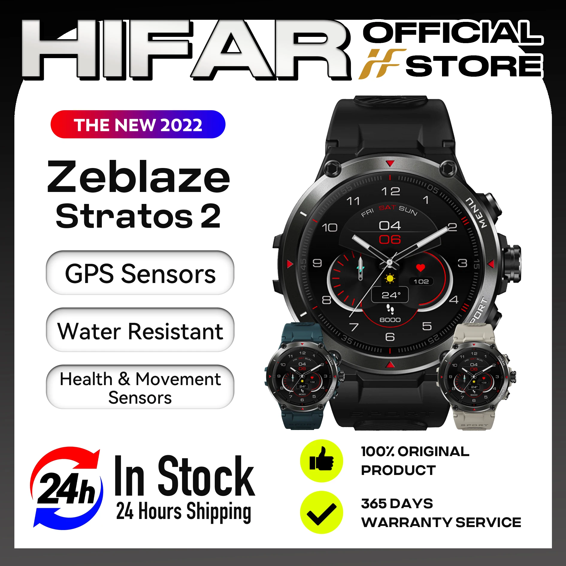 HIFAR New 2022 Zeblaze Stratos 2 GPS Smart Watch AMOLED Display 24h Health Monitor 5 ATM Long Battery Life Smartwatch for Men
HIFAR New 2022 Zeblaze Stratos 2 GPS Smart Watch AMOLED Display 24h Health Monitor 5 ATM Long Battery Life Smartwatch for Men