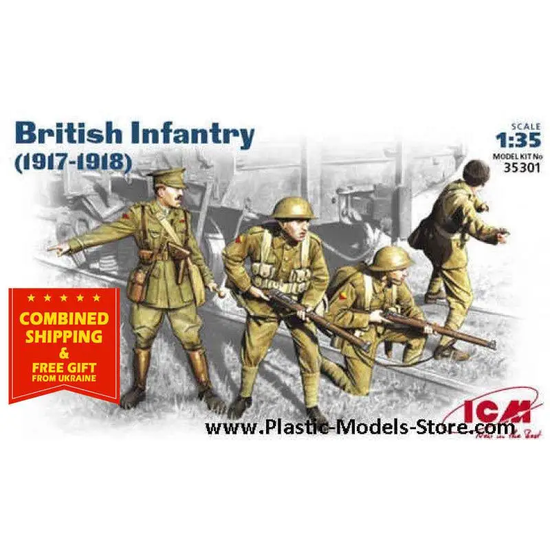 ICM35301 ICM 1/35 British Infantry 1917-1918 WWI 4 figures plastic model kit
ICM35301 ICM 1/35 British Infantry 1917-1918 WWI 4 figures plastic model kit