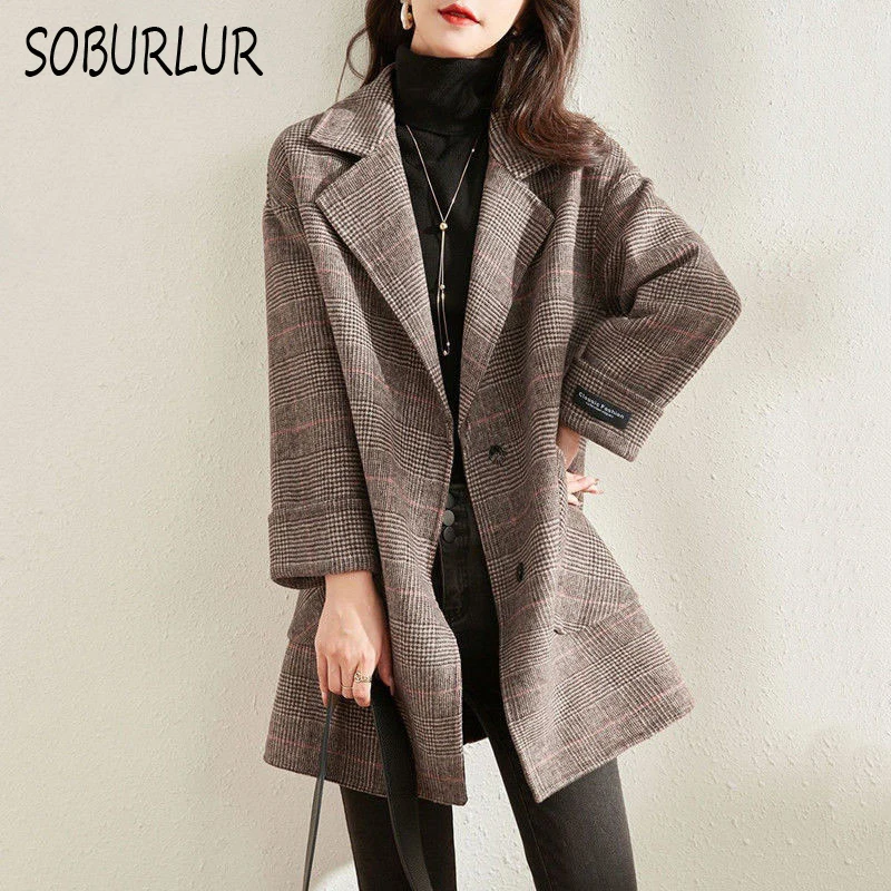 Plaid Woolen Coat Women Autumn Winter Korean Office Lady Suit Jacket Female Loose Long Sleeve Extra Thick Mid-length Tweed Coat
Plaid Woolen Coat Women Autumn Winter Korean Office Lady Suit Jacket Female Loose Long Sleeve Extra Thick Mid-length Tweed Coat