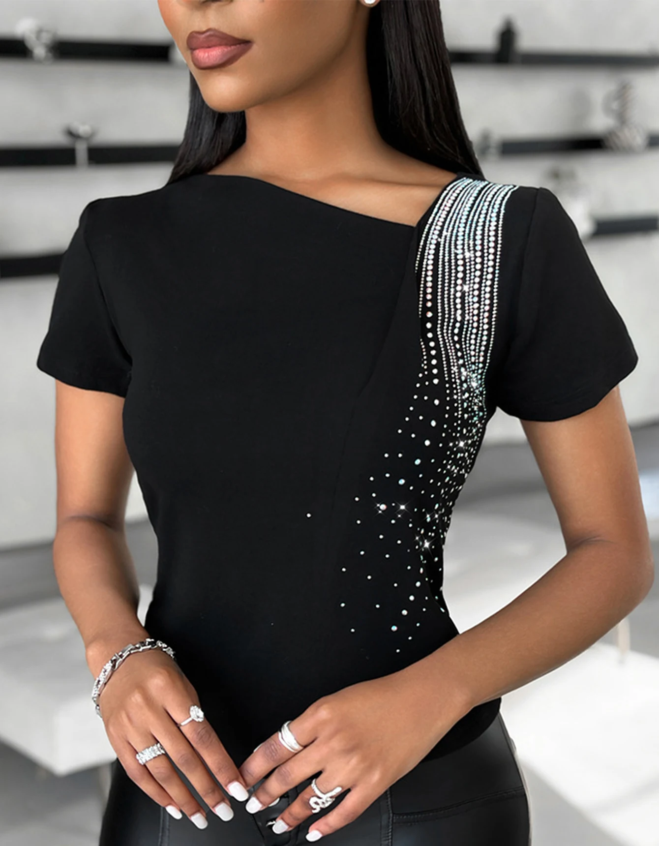 Sexy Womens Solid Sequin Short Sleeve T-shirts Ladies Casual Slim Fit Blouse Tops Tees Holiday OL Work
Sexy Womens Solid Sequin Short Sleeve T-shirts Ladies Casual Slim Fit Blouse Tops Tees Holiday OL Work