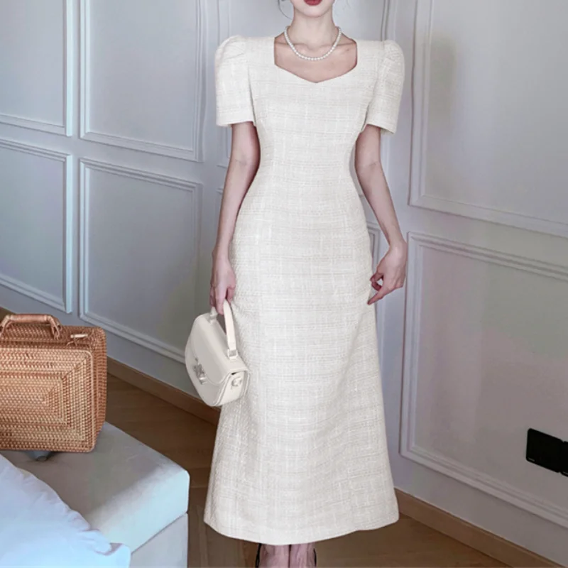 Elegant Small Fragrant Short-sleeved Dress Women Summer New Waist Slim Split Hip V-neck French Chic Tweed Long Dress Female
Elegant Small Fragrant Short-sleeved Dress Women Summer New Waist Slim Split Hip V-neck French Chic Tweed Long Dress Female