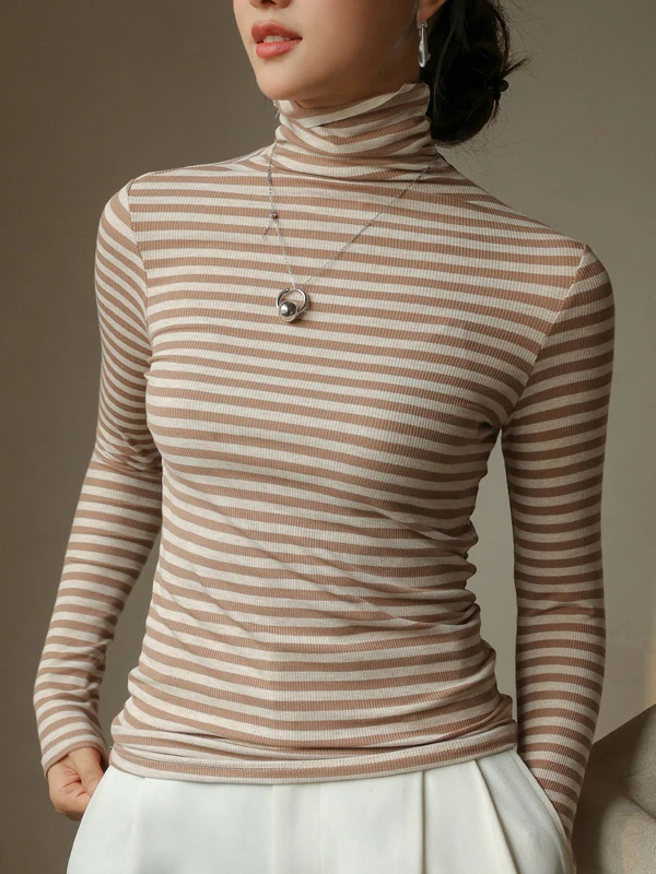 Basic Striped T-shirt for Women 2024 Spring Soft Cotton Long Sleeve Ribbed Slim Strecth Underwear Women's Turtleneck Pullovers
Basic Striped T-shirt for Women 2024 Spring Soft Cotton Long Sleeve Ribbed Slim Strecth Underwear Women's Turtleneck Pullovers