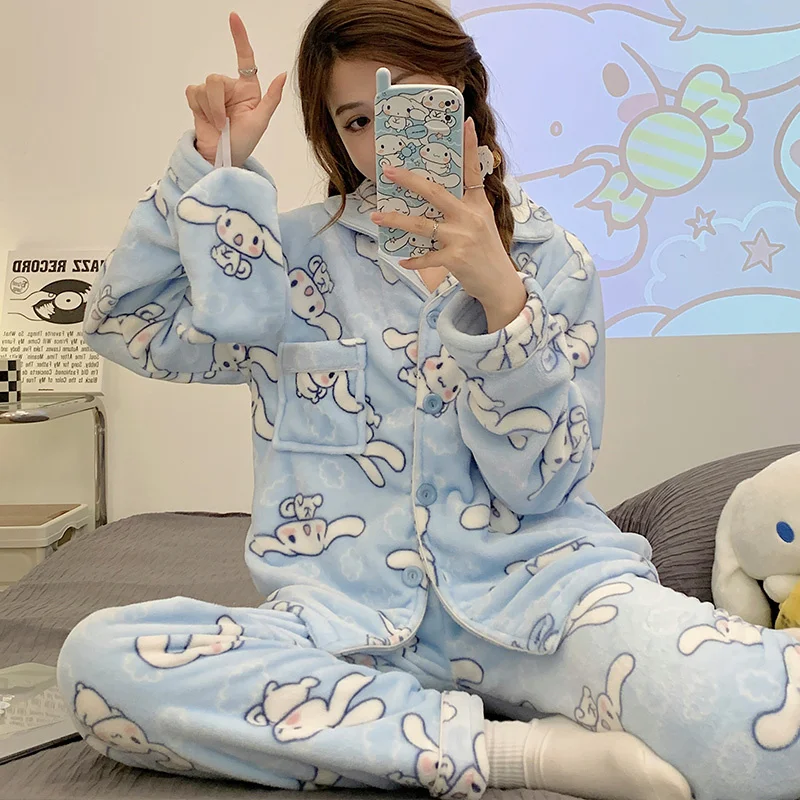 Sanrio Cinnamoroll Pajamas Sets Kawaii Women Winter Thick Warm Flannel Sleepwear Round Neck Loose Pyjamas Suit Home Clothing
Sanrio Cinnamoroll Pajamas Sets Kawaii Women Winter Thick Warm Flannel Sleepwear Round Neck Loose Pyjamas Suit Home Clothing