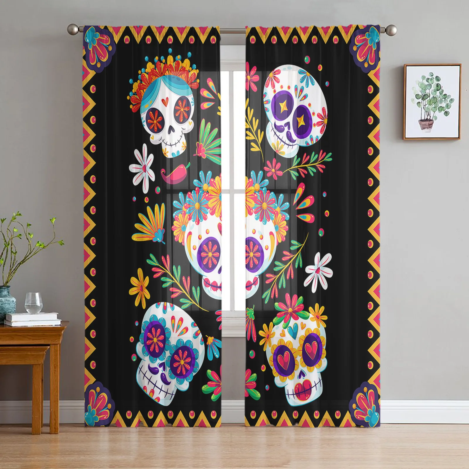 Geometric Skull Flower Tulle Curtains for Living Room Sheer Curtain for Bedroom Kitchen Blinds Voile Curtains
Geometric Skull Flower Tulle Curtains for Living Room Sheer Curtain for Bedroom Kitchen Blinds Voile Curtains