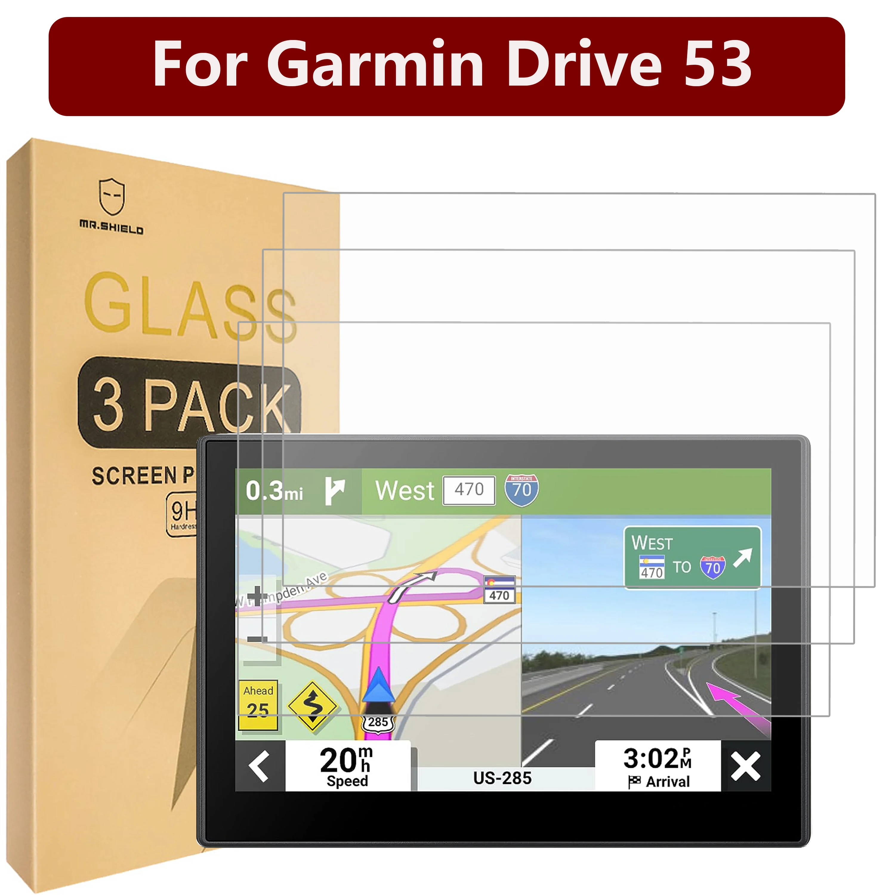 

Mr. Защитный экран совместим с Garmin Drive 53 [закаленное стекло] [3 шт. в упаковке] [Японское стекло с твердостью 9H]