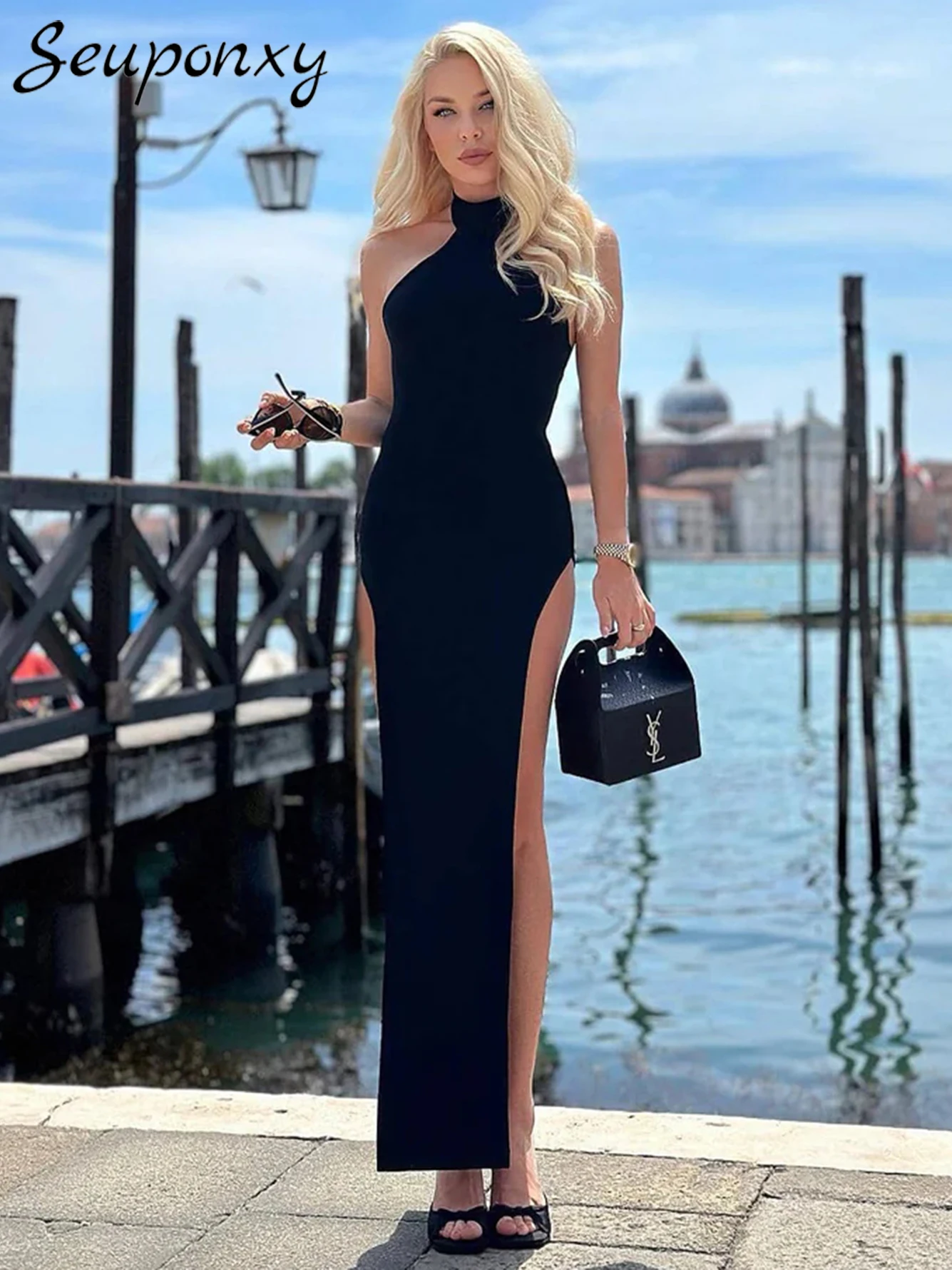 High Quality Summer Women'S Sexy Neck Hanging Backless Black Maxi Bandage Dress 2023 Elegant Split Celebrity Party Dress Vestido
High Quality Summer Women'S Sexy Neck Hanging Backless Black Maxi Bandage Dress 2023 Elegant Split Celebrity Party Dress Vestido