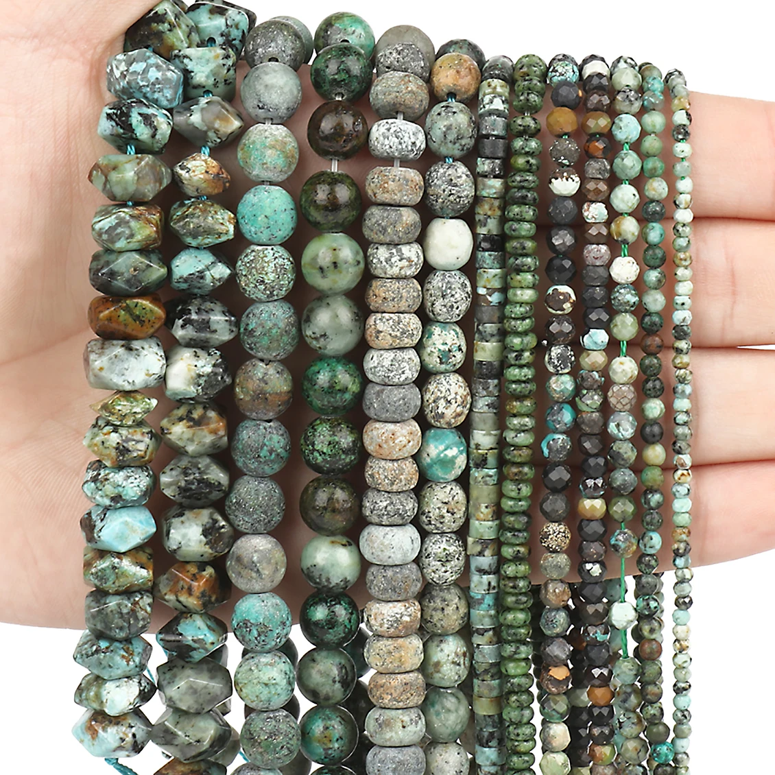 

Natural African Turquoise Stone Beads Various Round Faceted Dull Pollish Loose Charms For Jewelry Making DIY Bracelet Necklace