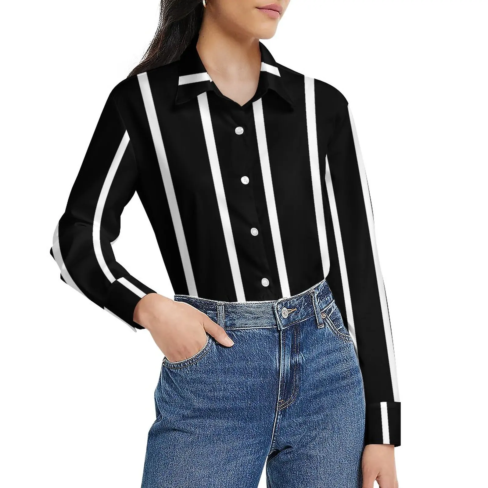 

Retro Stripes Blouse Vertical Striped Retro Custom Blouses Womens Long Sleeve Streetwear Shirt Autumn Oversized Clothing