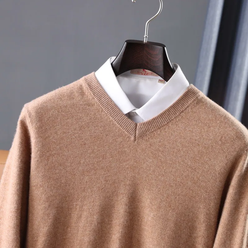 

Men Mink Cashmere Sweater V-Neck Cold Resistant Pullovers Shirt Korean Popular Clothes Long Sleeve High-End Woolen Jumpers 4XL
