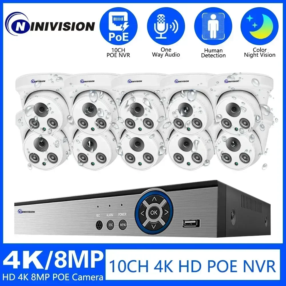 

10CH 8CH 8MP POE Security Black/White Color Night Vision Camera System 4K NVR CCTV Outdoor IP Camera P2P Video Surveillance Set