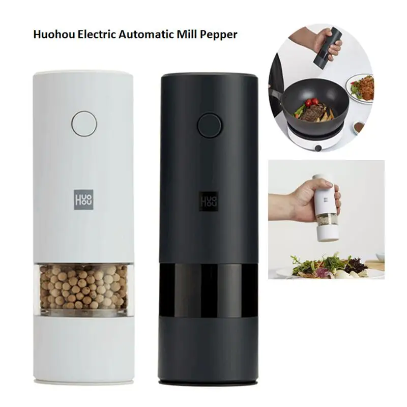 

Huohou Electric Automatic Mill Pepper and Salt Grinder LED Light 5 Modes Peper Spice Grain Porcelain Grinding Core Mill Kitchen