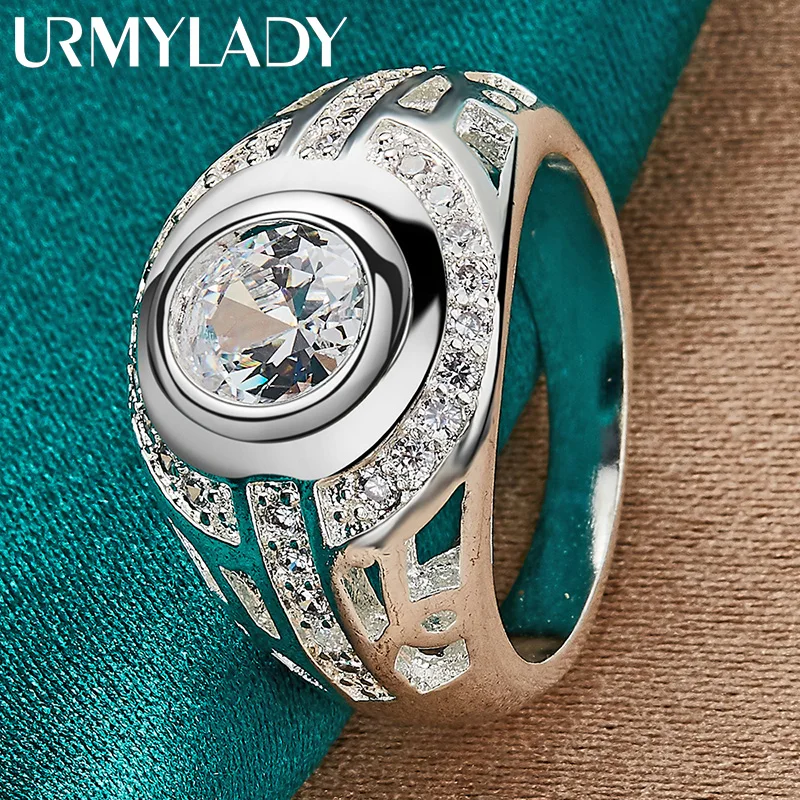 

URMYLADY 925 Sterling Silver Watch Round Zircon 6-10# Ring For Women Wedding Engagement Party Fashion Charm Jewelry