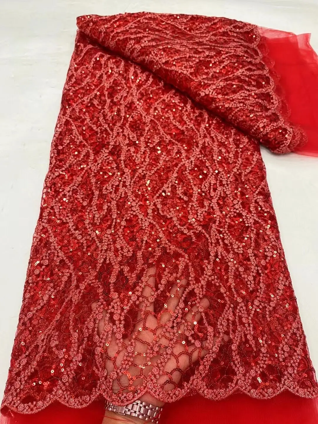 

African Lace Fabric For Sew Woman‘s Dresses, Sequins Net Fabric, Nigeria French Velvet, High Quality, 5 Yards,