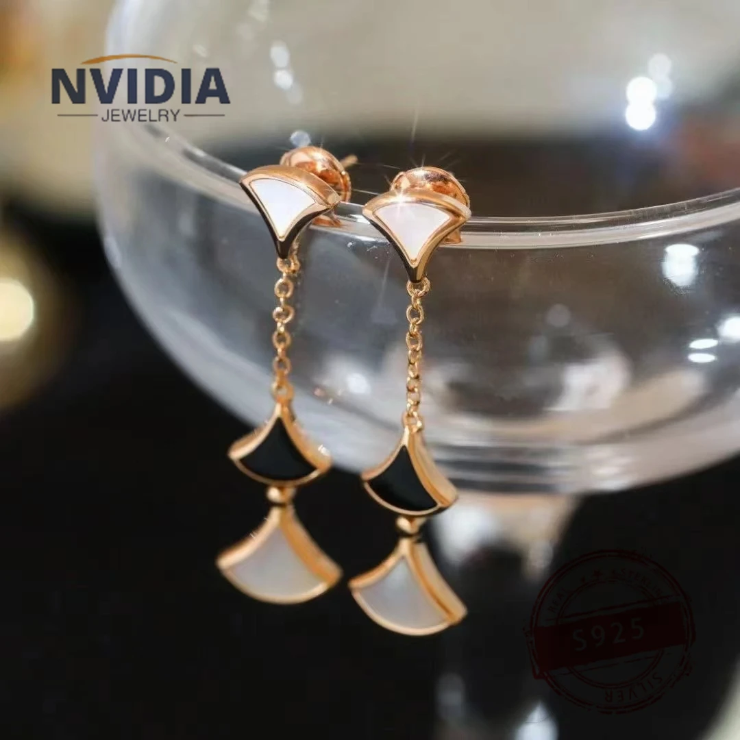 

2024 Trendy Hot Selling Jewelry BV Custom S925 Silver Luxury Fan-shaped Ceramic Women's Earrings Exquisite Birthday Party Gift