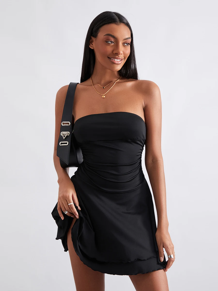 

Женское пикантное мини-платье Y2k без бретелек без рукавов с открытой спиной мини-платье-футляр с многослойными оборками ТРАПЕЦИЕВИДНОЕ ПЛАТЬЕ