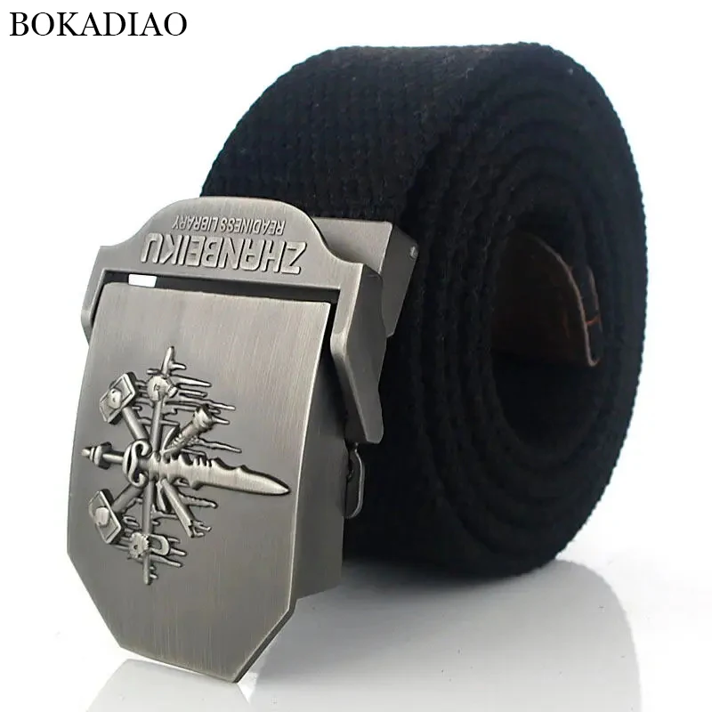 

BOKADIAO Men&Women Military Canvas Belt Luxury Sword Metal Buckle Jeans Belt Army Tactical Belts For Women Waistband Strap Male