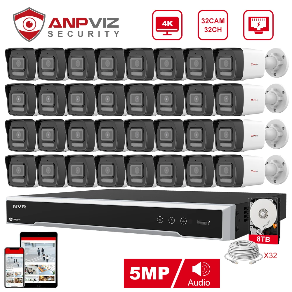 

Anpviz 32CH 4K NVR 5MP POE IP Customized Camera Plug&Play System CCTV Outdoor Security Surveillance Kit Remote View H.265 IR 30m