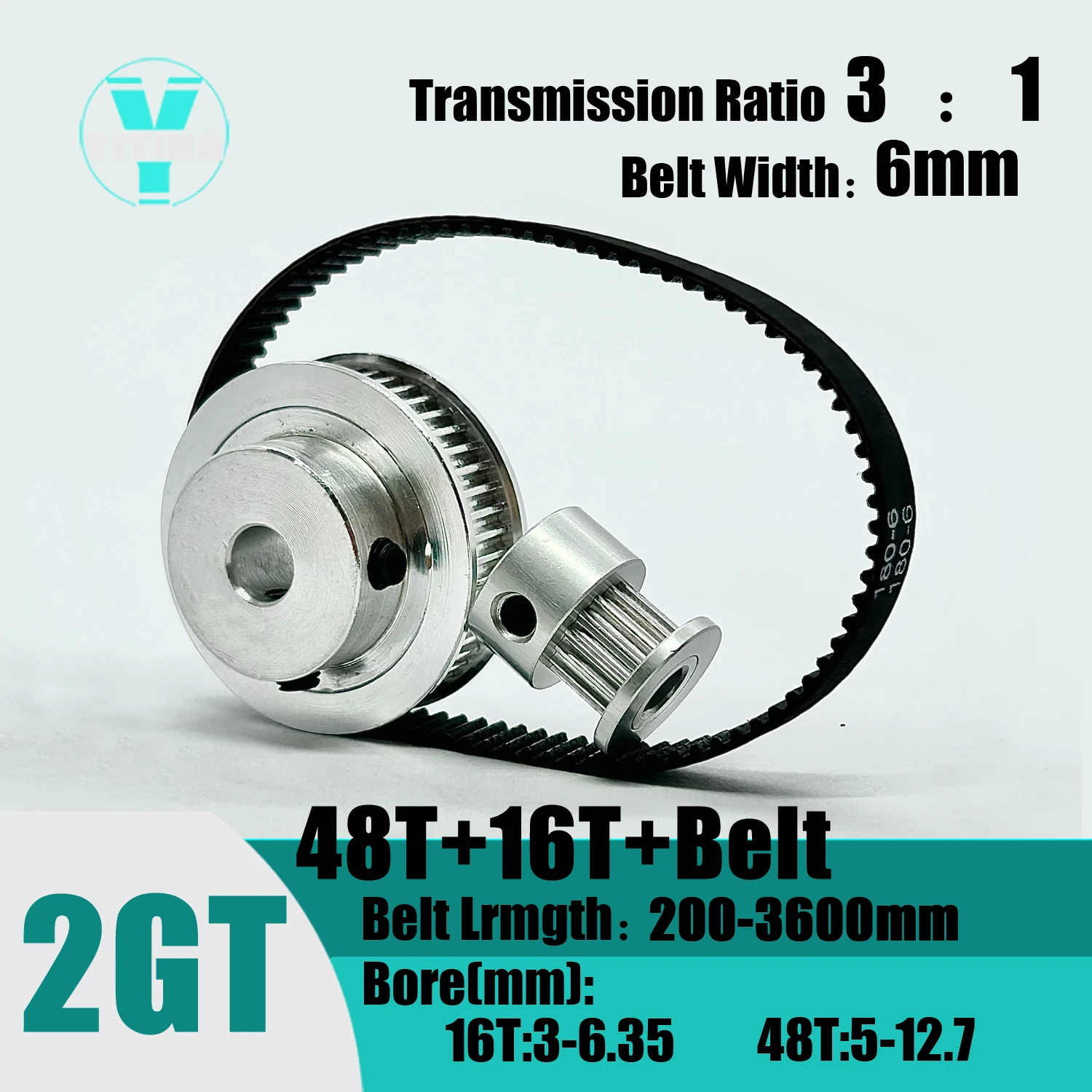 

2GT 2M 48Teeth 16T GT2 16Teeth 48T Timing Belt Pulley Set Belt Width 6mm Bore 3~12mm 3:1 Wheel Synchronous Pulley Belt Kit