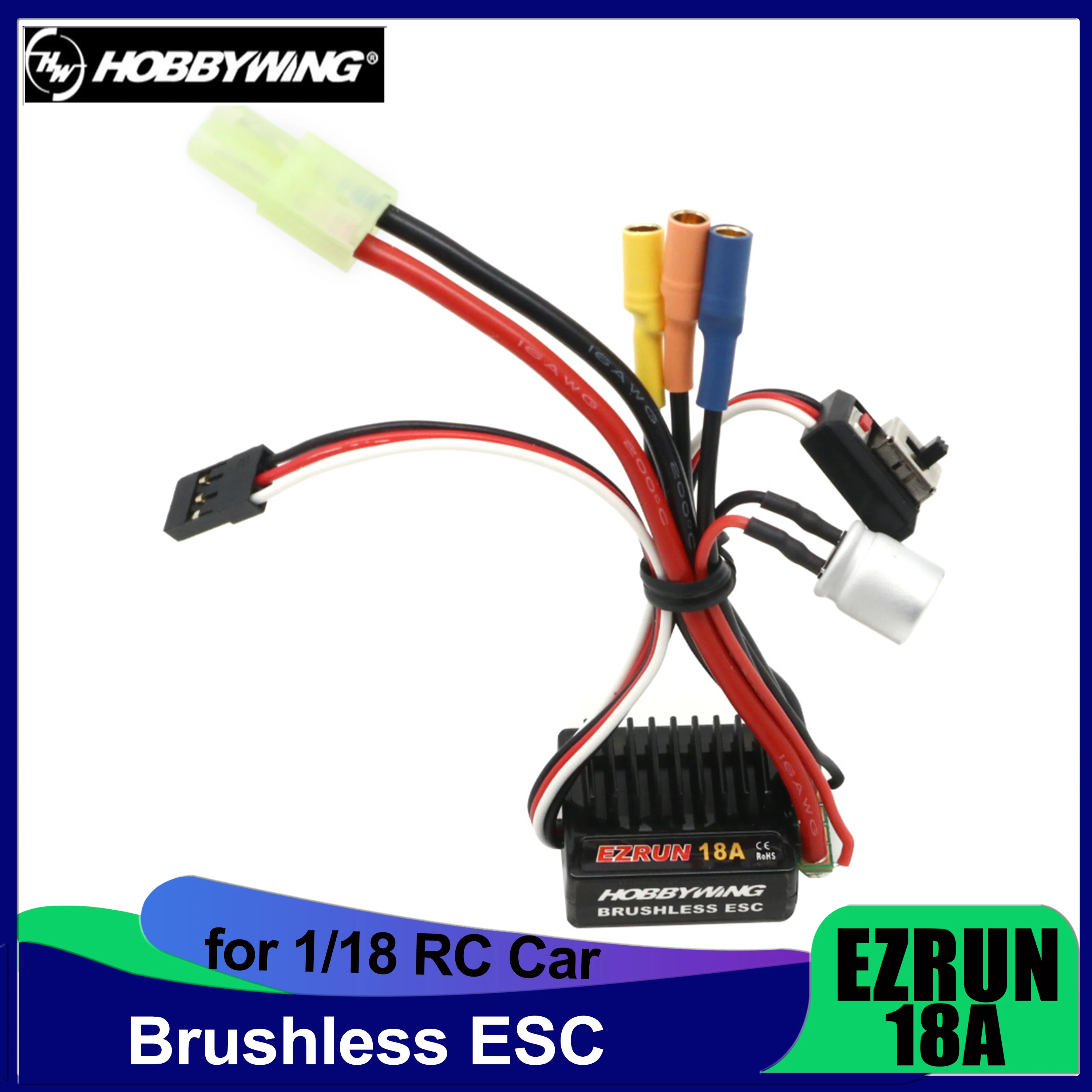 

Original HobbyWing 18A ESC EZRUN-18A-SL Brushless Motor Speed Controller 2-3S Lipo for 1/18 1/16 RC Car Wltoys Tamiya