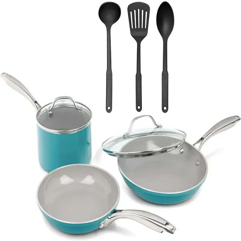 8 Piece Cookware Set Pots and Pans Set with Ultra Nonstick Ceramic Coating-Aqua Blue
8 Piece Cookware Set Pots and Pans Set with Ultra Nonstick Ceramic Coating-Aqua Blue
