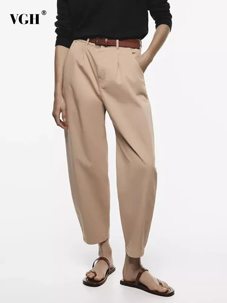 

Женские повседневные брюки VGH, однотонные свободные длинные брюки с высокой талией, Лоскутные Брюки с карманами, минималистичные Широкие штаны для осени