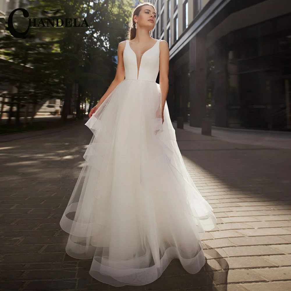 CHANDELA Elegant Layered Wedding Dresses Ruched Tank Tulle Scoop Sleeveless Bridal Gown Suknia slubna Customised For Women
CHANDELA Elegant Layered Wedding Dresses Ruched Tank Tulle Scoop Sleeveless Bridal Gown Suknia slubna Customised For Women