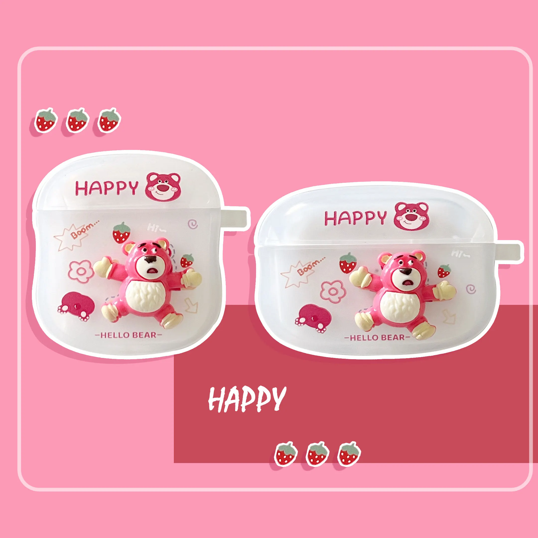Happy Three-Dimensional Lovely Strawberry Bear Soft TPU Case For Apple Airpods 1 2 Pro 3 Wireless Headset Box Cover
Happy Three-Dimensional Lovely Strawberry Bear Soft TPU Case For Apple Airpods 1 2 Pro 3 Wireless Headset Box Cover
