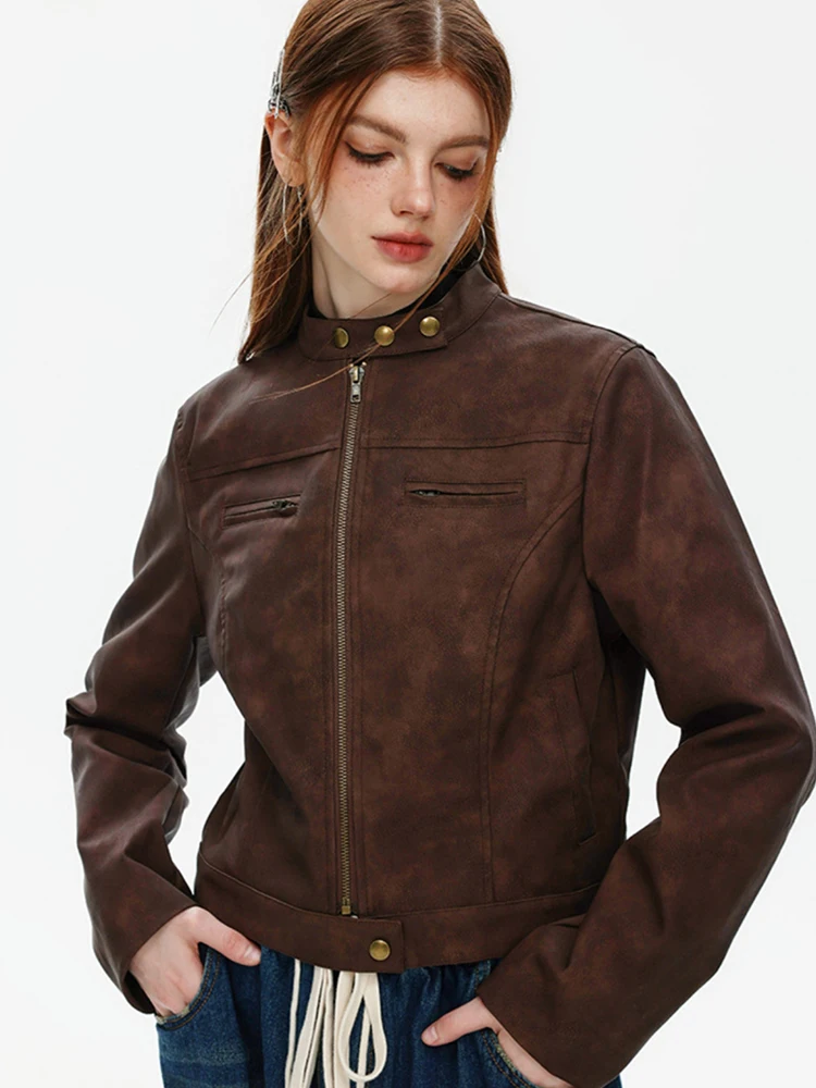 Women Leather Jacket 2024 Spring Autumn New Standing Collar Pocket Short Coat Streetwear Vintage Motorcycle Outerwear
Women Leather Jacket 2024 Spring Autumn New Standing Collar Pocket Short Coat Streetwear Vintage Motorcycle Outerwear