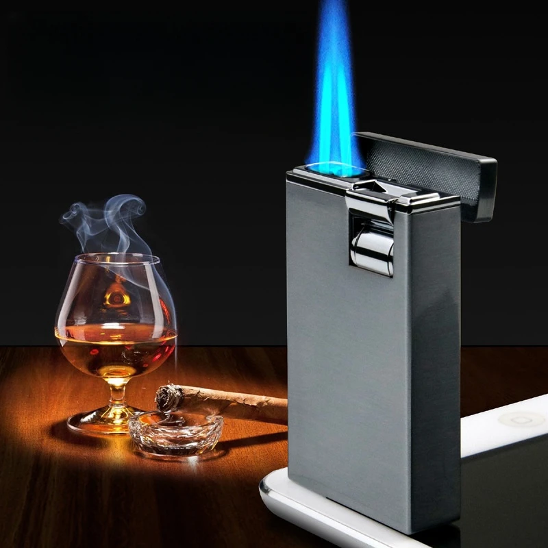 

Double Fire Direct Blue Flame Lighter Metal Windproof High Power Cigar Lighter Visual Transom Turbine Smoking Accessories