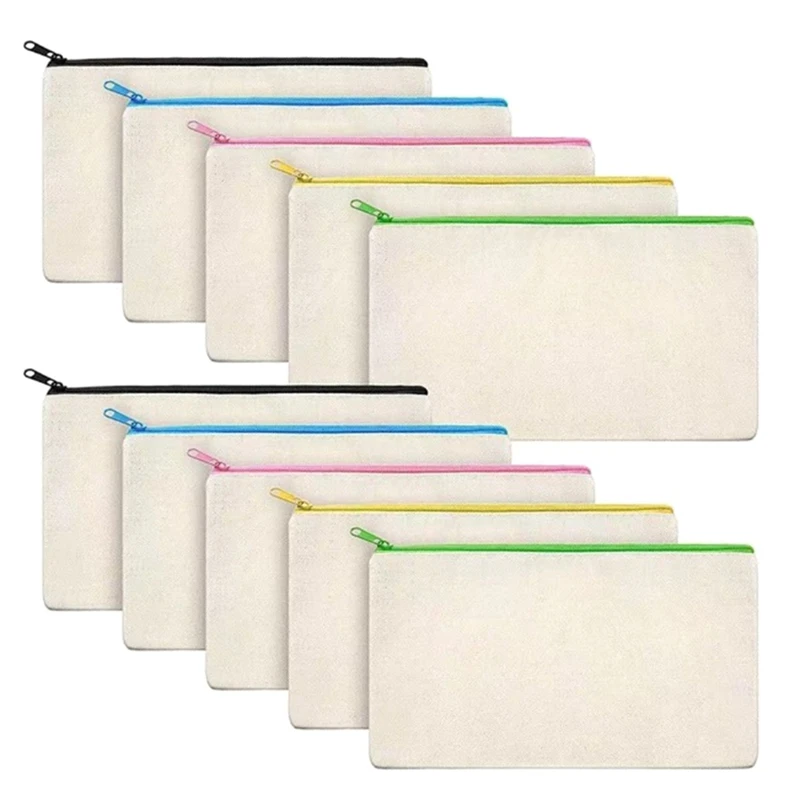 10Pcs Blank Canvas Zipper Pouch Makeup Bags/Small Pencil Pouch With Color Zipper For DIY Craft
10Pcs Blank Canvas Zipper Pouch Makeup Bags/Small Pencil Pouch With Color Zipper For DIY Craft
