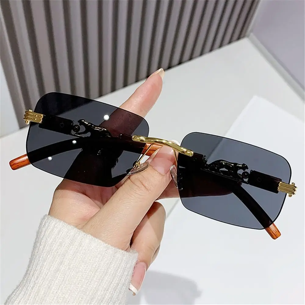 

Metal Temples Rimless Cut Edge Sunglasses UV400 Unique Retro Shades Cool Rectangle Sun Glasses Daily Party Holiday Outdoor