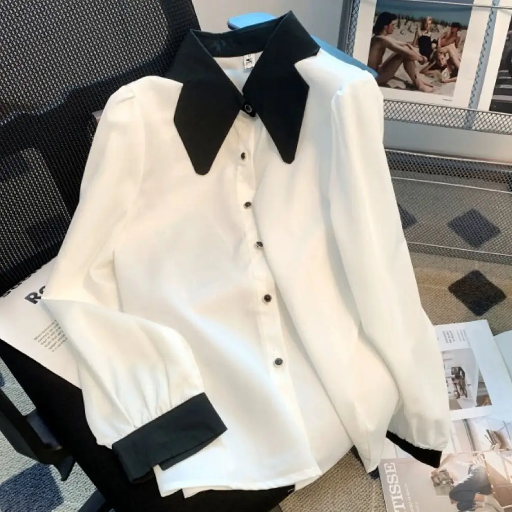 Contrasting Color Suit Collar Shirts Blouses Women's Autumn 2023 New Fashion Long Sleeved Cardigan Chiffon Loose Top
Contrasting Color Suit Collar Shirts Blouses Women's Autumn 2023 New Fashion Long Sleeved Cardigan Chiffon Loose Top
