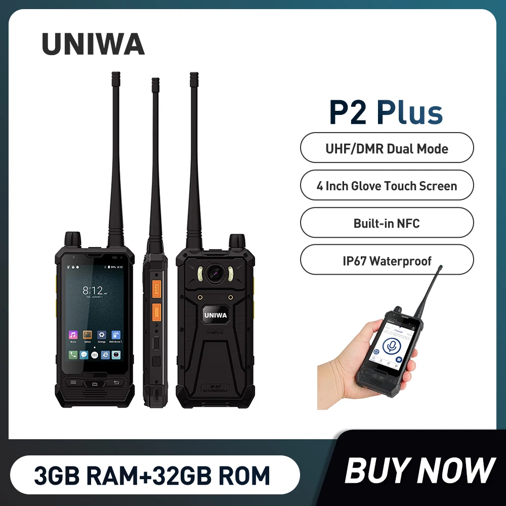 UNIWA P2 Plus IP67 Rugged Mobile Phone Zello 4W DMR UHF Repeater Walkie Talkie Smartphones 4 Inch Octa Core 3GB RAM 32GB ROM NFC
UNIWA P2 Plus IP67 Rugged Mobile Phone Zello 4W DMR UHF Repeater Walkie Talkie Smartphones 4 Inch Octa Core 3GB RAM 32GB ROM NFC