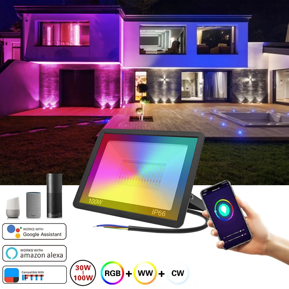TUYA WIFI Led RGB Прожектор 30W 50W 100W водонепроницаемый Led Прожектор 220V RGB Белый сад наружное освещение в сотрудничестве с Alexa
TUYA WIFI Led RGB Прожектор 30W 50W 100W водонепроницаемый Led Прожектор 220V RGB Белый сад наружное освещение в сотрудничестве с Alexa