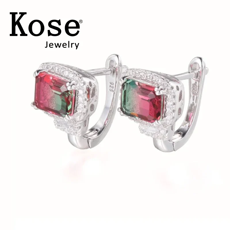 

KOSE 925 Sterling Silver Tourmaline Cubic Zirconia Women's Party Anniversary Bridal Wedding Earrings Jewelry Free Shipping