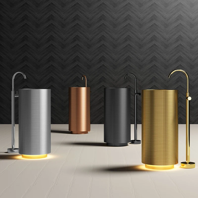 Stainless steel column basin with light integrated floor mounted washbasin sink gold
Stainless steel column basin with light integrated floor mounted washbasin sink gold