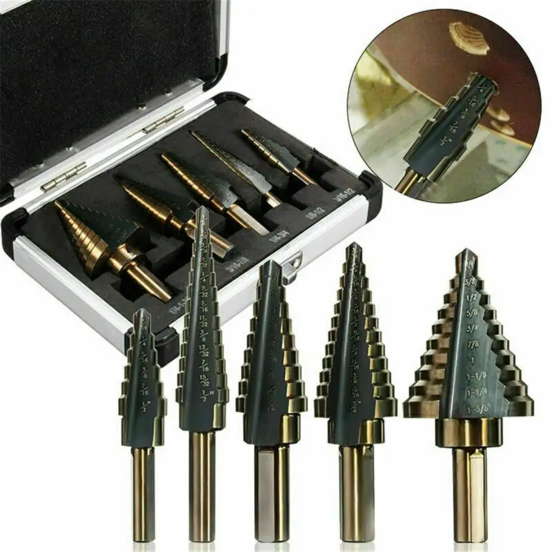 5Pcs HSS Cobalt Hole Large Metal Step Drill Bit Set Steel Titanium Cutter Cone Core Drilling Hole Saw Tool Twist Saw Drill Tools
5Pcs HSS Cobalt Hole Large Metal Step Drill Bit Set Steel Titanium Cutter Cone Core Drilling Hole Saw Tool Twist Saw Drill Tools