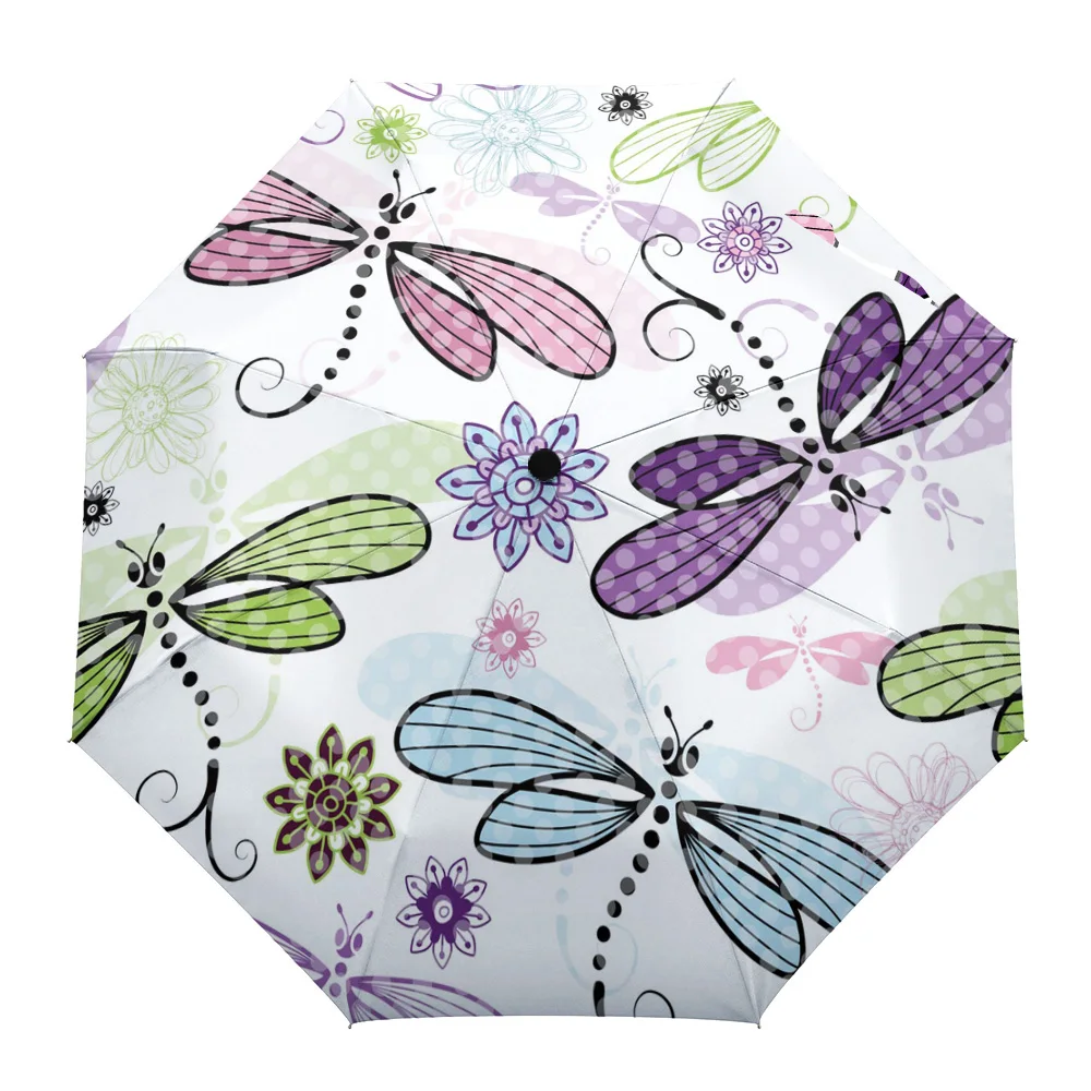 

Dragonfly Flower Color Parasol Umbrella for Outdoor Automatic Eight Strands Rain Umbrella Adults Female Shade Umbrellas